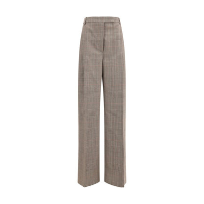 Rohe Beige Fleece Wool Casual Pants wide leg Prince of Wales fabric front view