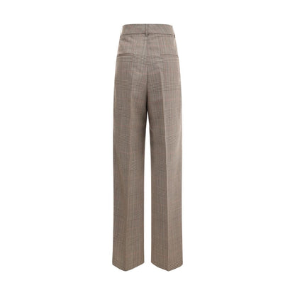Rohe Beige Fleece Wool Casual Pants with wide leg, sophisticated design, and Prince of Wales fabric, perfect for classic elegance and comfort.