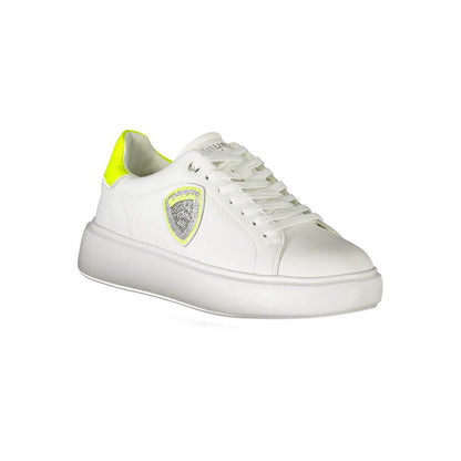 Blauer White Polyester Sneaker, sports footwear with laces, featuring contrast details and logo application