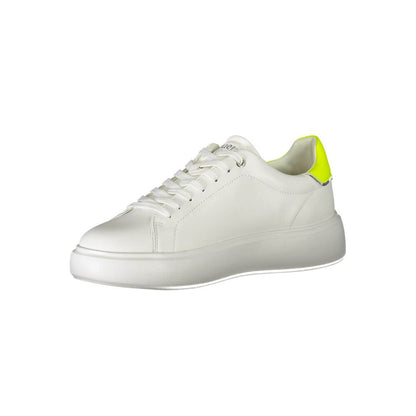 Blauer White Polyester Sneaker with laces, contrast details, and logo, perfect for sports footwear enthusiasts.