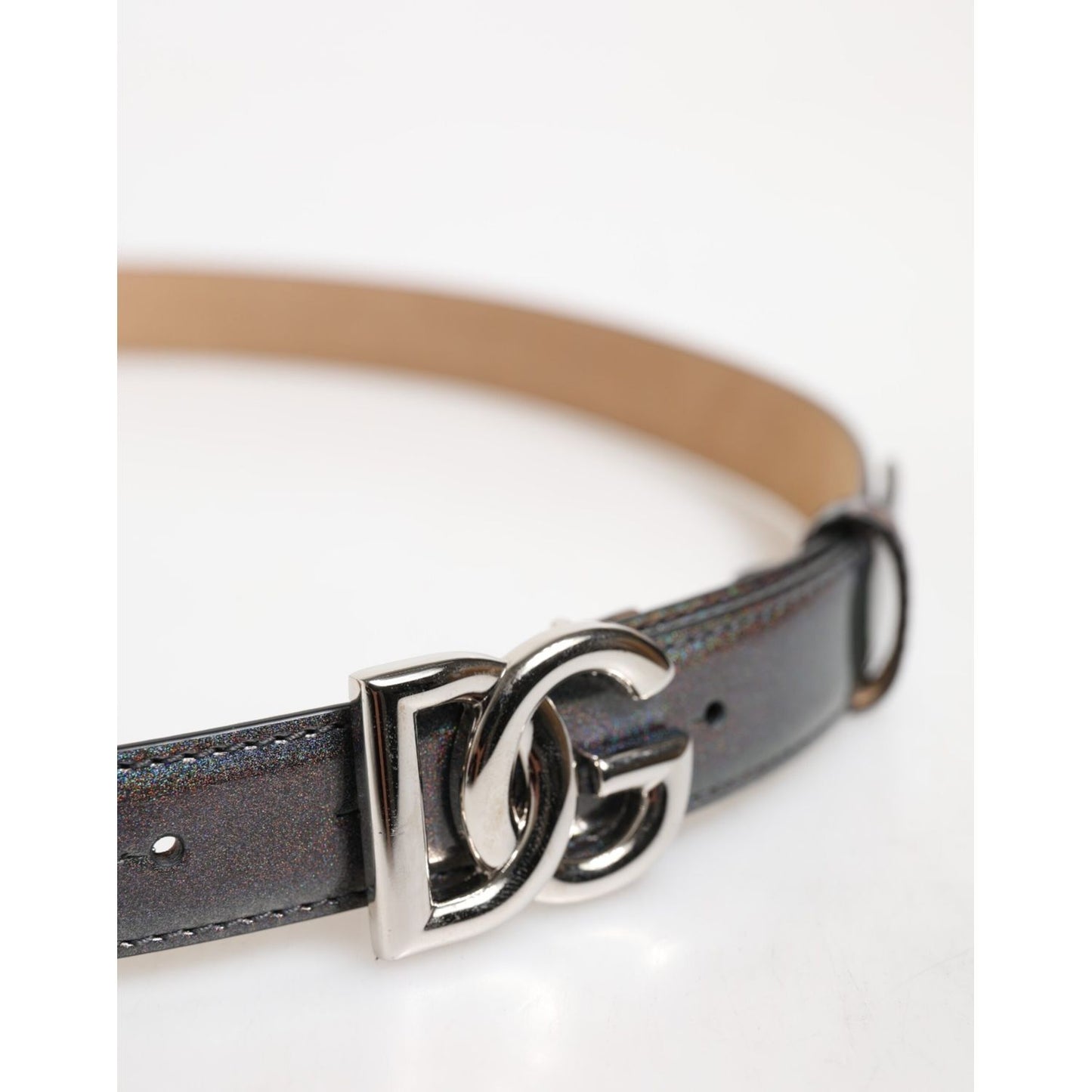 Dolce & Gabbana Metallic Leather Silver Tone Logo Buckle Belt