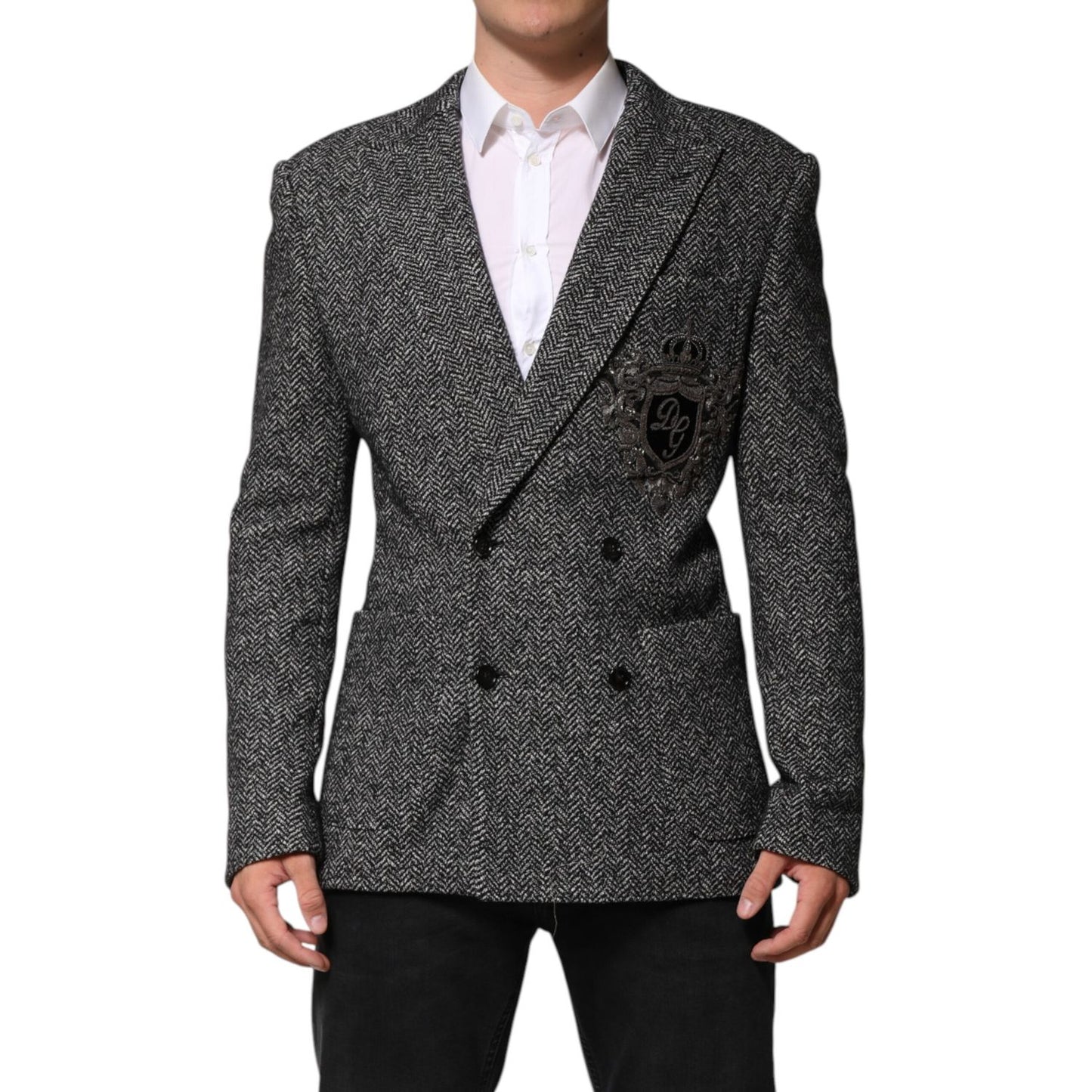 Dolce & Gabbana Black White Double Breasted Men Suit Blazer