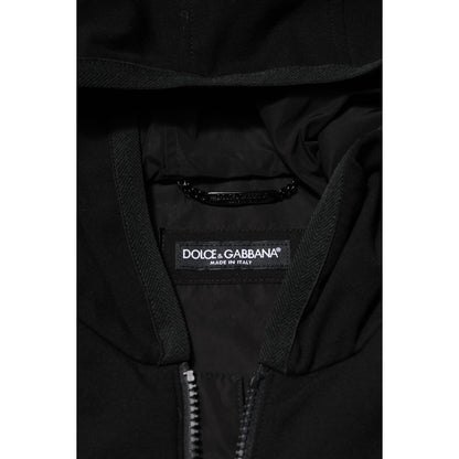Dolce & Gabbana Black Sleeveless Hooded Logo Plaque Jacket