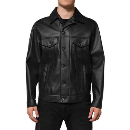 Dolce & Gabbana Black Polyester Button Down Biker Jacket