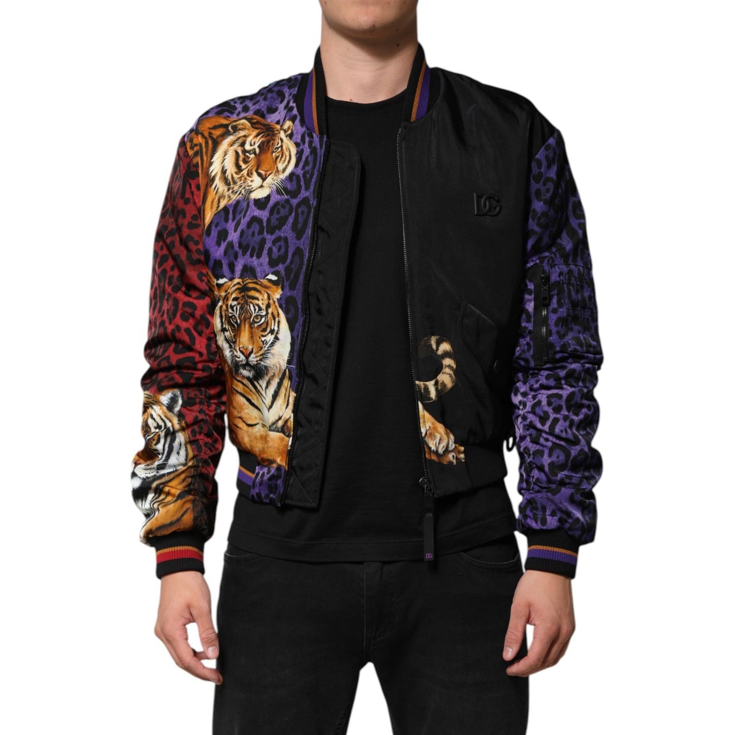 Dolce & Gabbana Multicolor Tiger Print Men Bomber Jacket