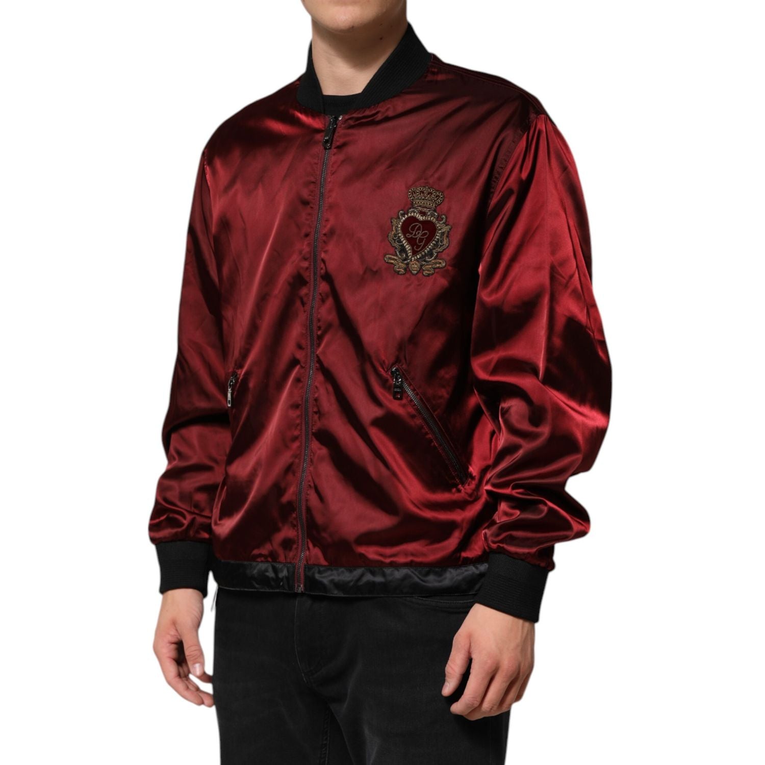 Dolce & Gabbana Maroon Nylon DG Crown Embroidery Jacket