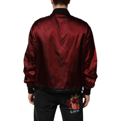 Dolce & Gabbana Maroon Nylon DG Crown Embroidery Jacket