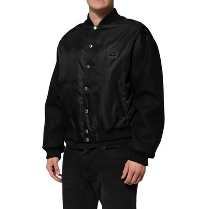 Dolce & Gabbana Black Polyester Logo Plaque Bomber Jacket