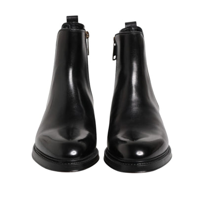 Dolce & Gabbana Black Chelsea Leather Mid Calf Boots Shoes
