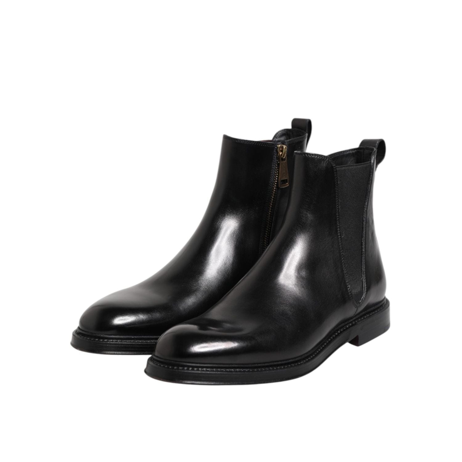 Dolce & Gabbana Black Chelsea Leather Mid Calf Boots Shoes