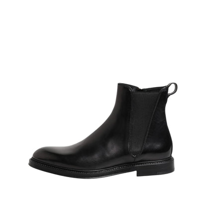 Dolce & Gabbana Black Chelsea Leather Mid Calf Boots Shoes