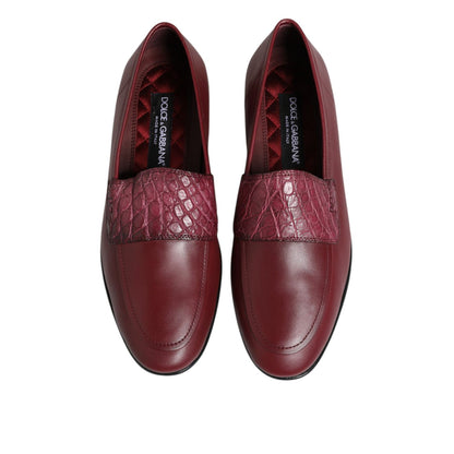 Dolce & Gabbana Burgundy Leather Formal Slip On Shoes