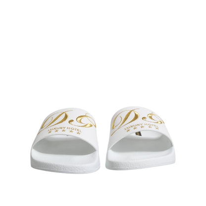 Dolce & Gabbana White Leather Slides Sandals Beachwear Shoes
