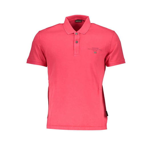 Napapijri Pink Cotton Polo Shirt with short sleeves, regular fit, 2 buttons, logo embroidery on front, stylish and casual wear.