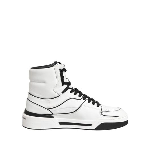 Dolce & Gabbana White Black Leather High Top Sneakers Shoes