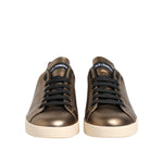 Dolce & Gabbana Gold White Leather Low Top Men Sneakers Shoes