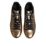 Dolce & Gabbana Gold White Leather Low Top Men Sneakers Shoes
