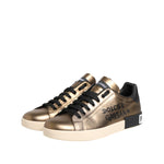Dolce & Gabbana Gold White Leather Low Top Men Sneakers Shoes