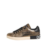 Dolce & Gabbana Gold White Leather Low Top Men Sneakers Shoes