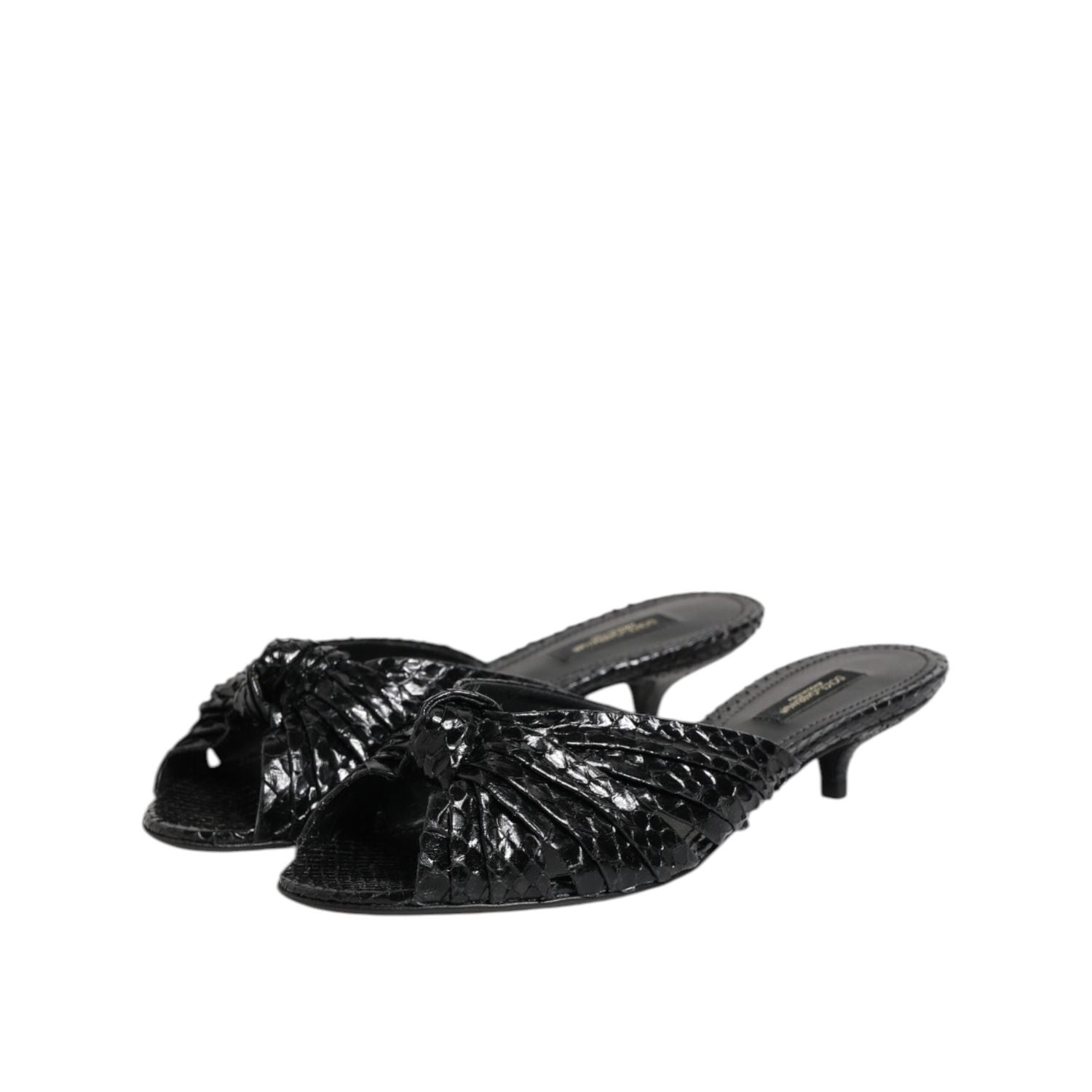 Dolce & Gabbana Black Leather Heels Slides Sandals Shoes