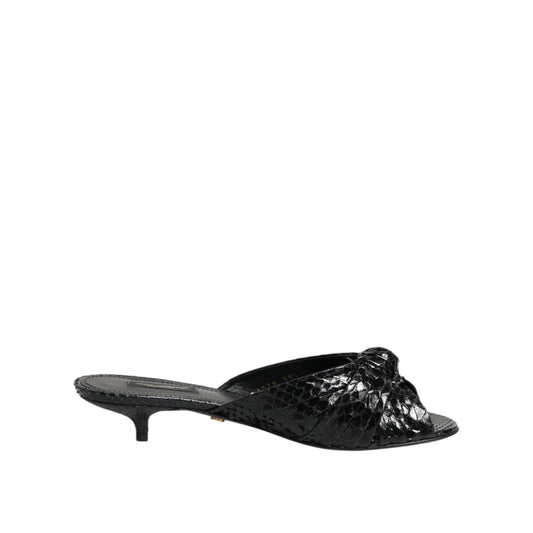 Dolce & Gabbana Black Leather Heels Slides Sandals Shoes