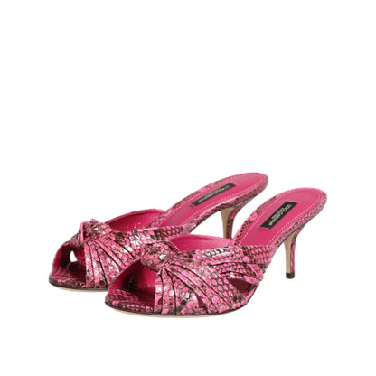 Dolce & Gabbana Pink Leather Heels Slides Sandals Shoes