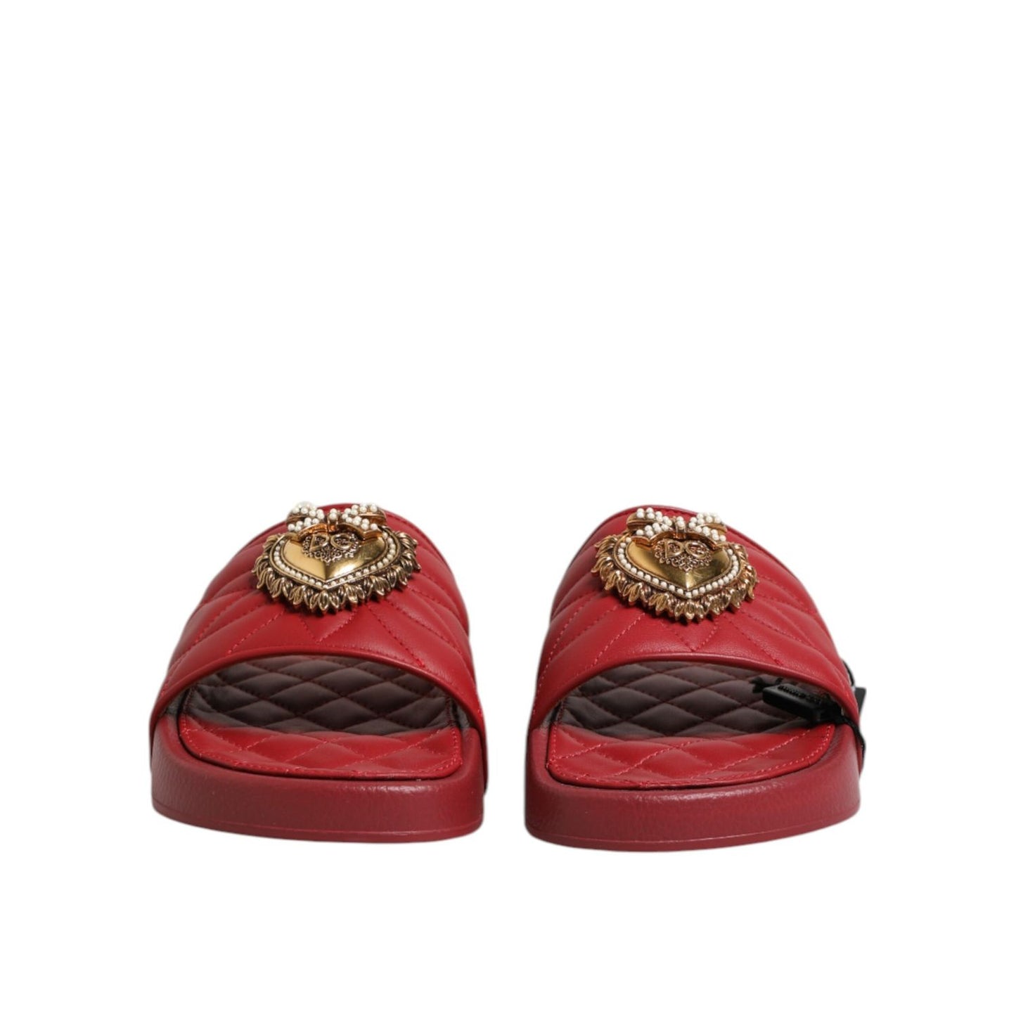 Dolce & Gabbana Red Devotion Matelassé Leather Slides Shoes