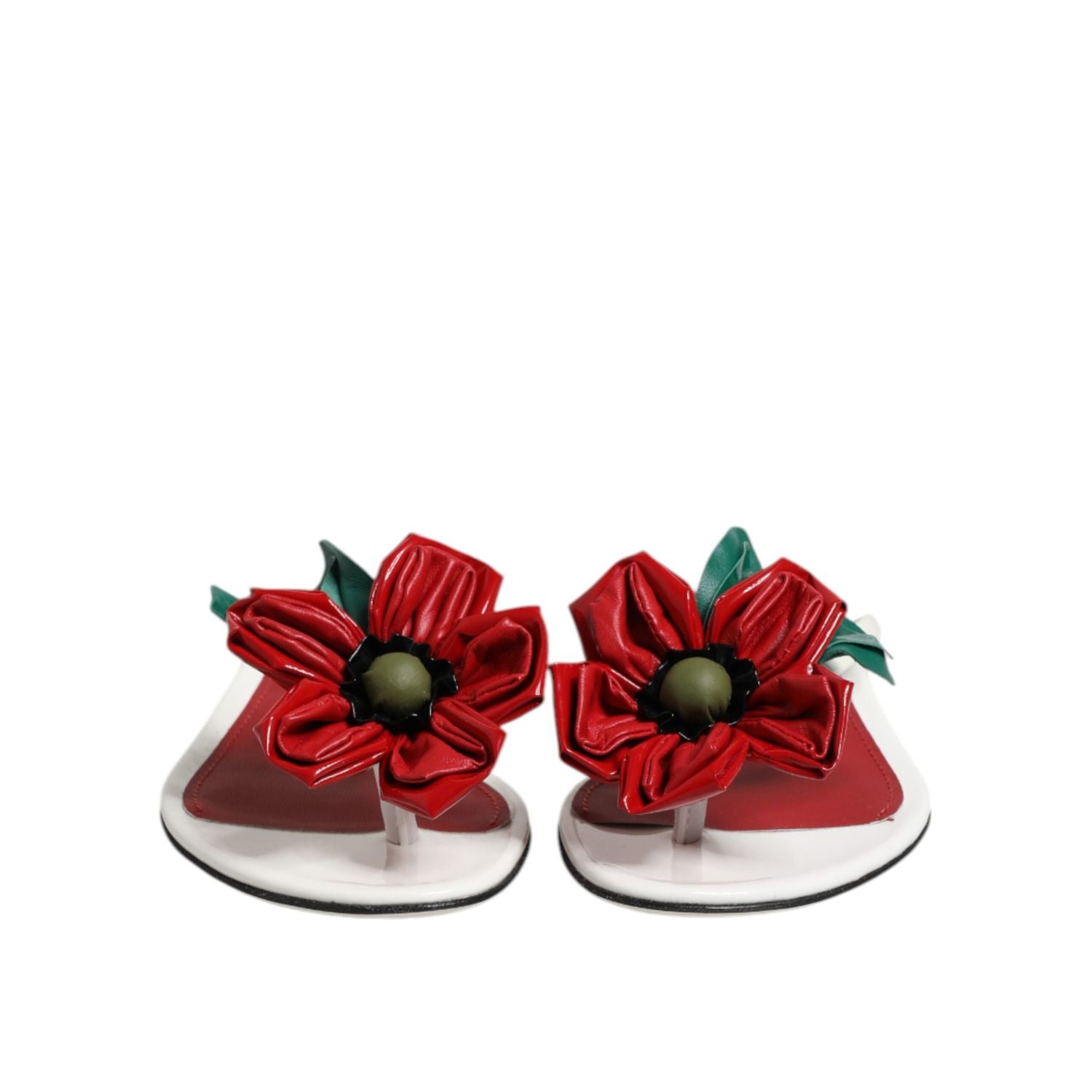 Dolce & Gabbana Red White KEIRA Flower Leather Sandals Shoes