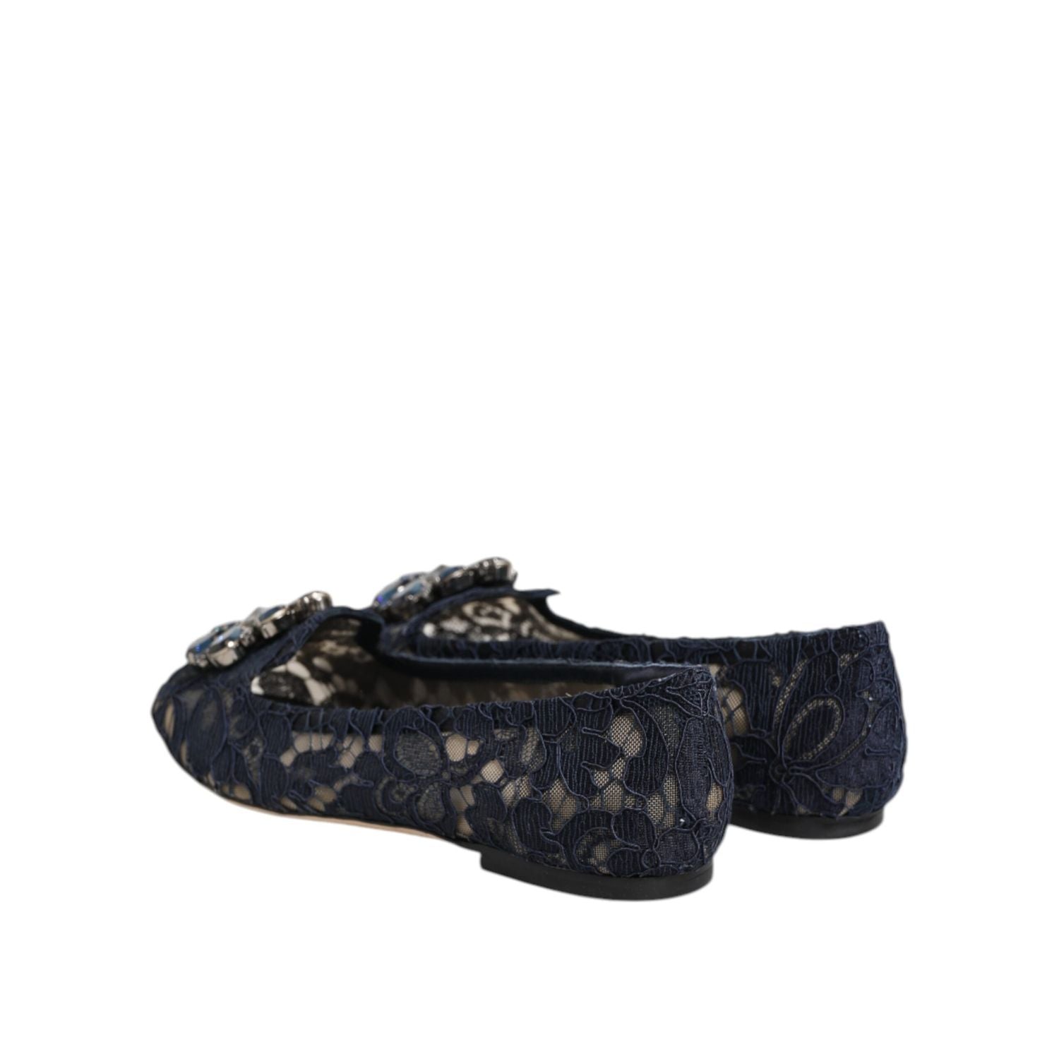 Dolce & Gabbana Blue Taormina Lace Crystals Flats Shoes