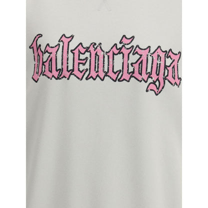 Balenciaga Multicolor Cotton Sweatshirt with pink printed logo on the front, showcasing a blend of casual and grunge style.