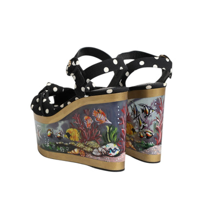 Dolce & Gabbana Multicolor Fish Polka Dot Wedge Sandals Shoes
