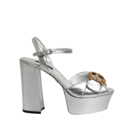 Dolce & Gabbana Silver Logo Ankle Strap Heels Sandals Shoes LA11440-37