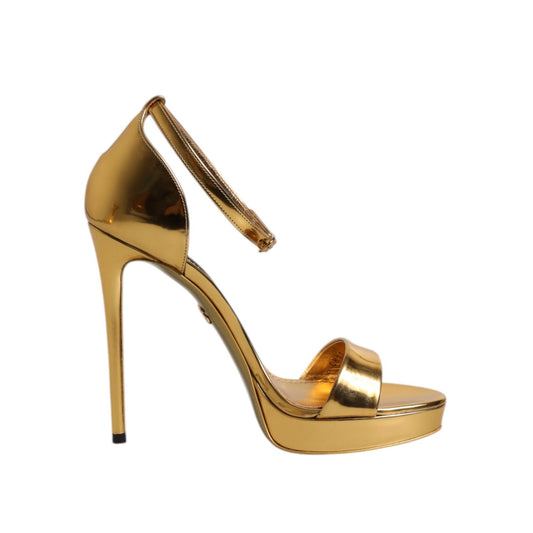 Dolce & Gabbana Gold Leather Platform Keira Sandals Shoes