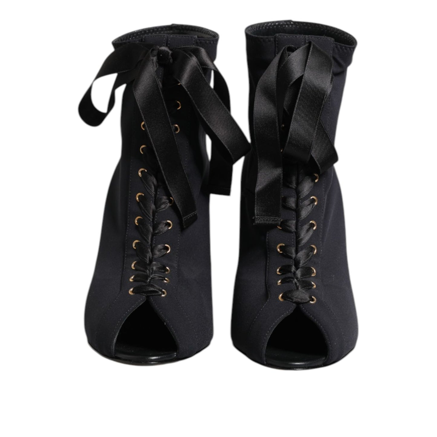 Dolce & Gabbana Black Stiletto Heels Lace Up Boots Shoes