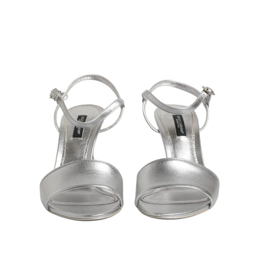 Dolce & Gabbana Silver Leather DG Heels Keira Sandals Shoes LA12745-37.5