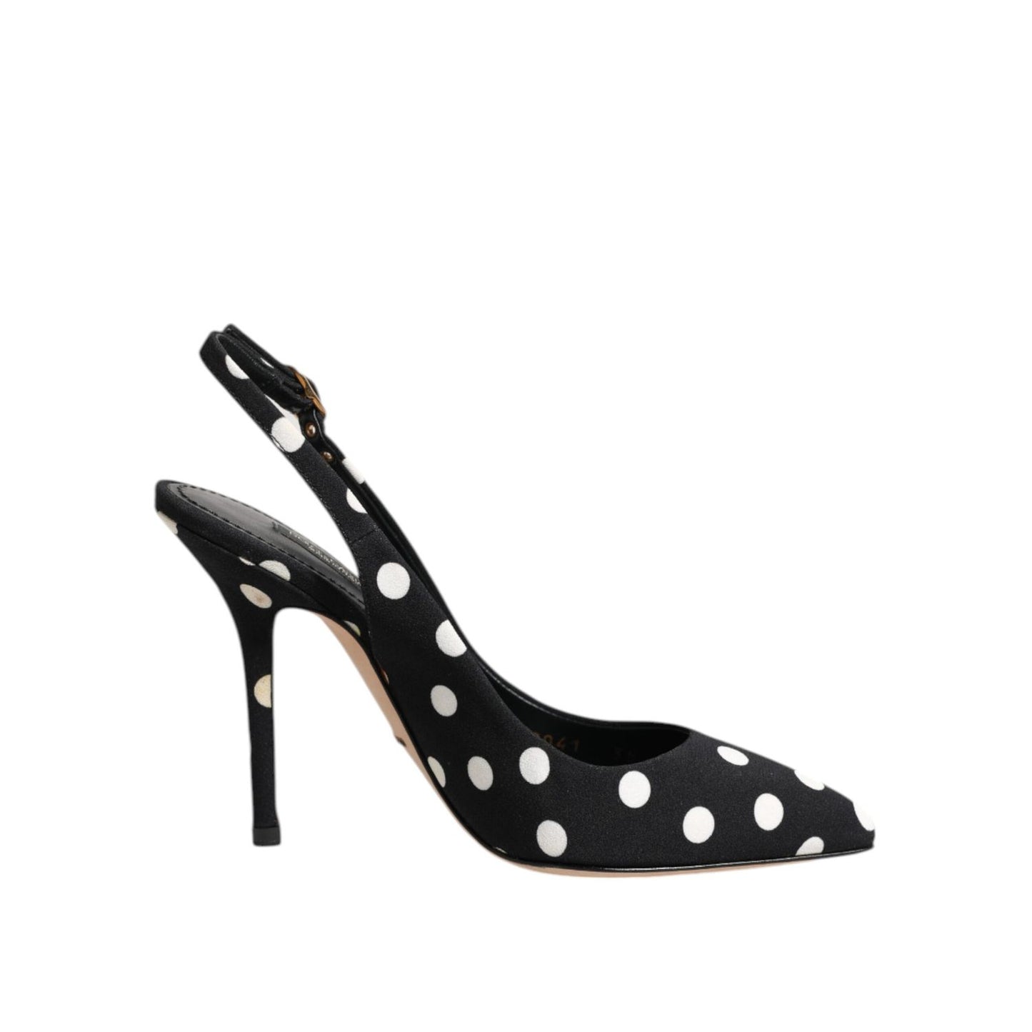 Dolce & Gabbana Black White Dotted Stiletto Slingback Shoes