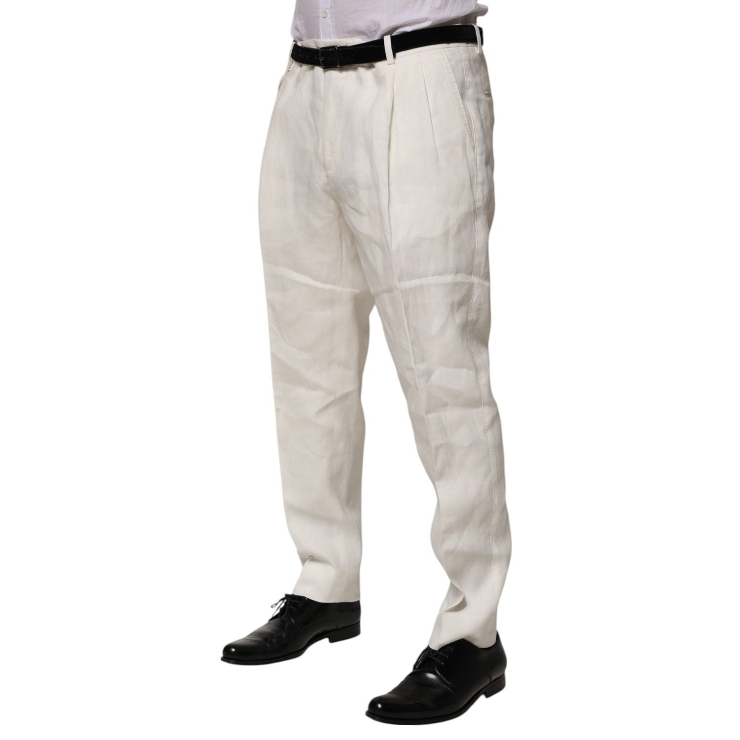 Dolce & Gabbana Cream Linen Dress Slim Formal Trouser Pants