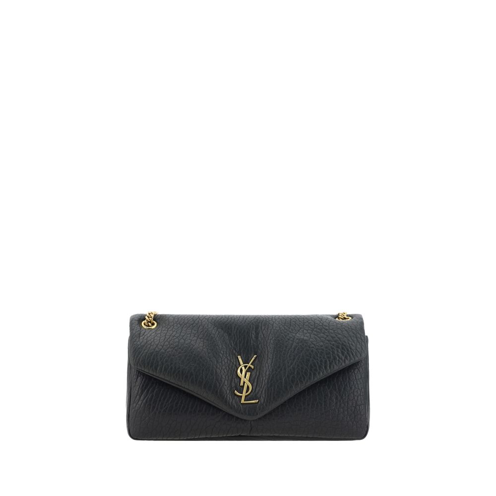Saint Laurent Black Lamb Ovis Aries Aries Shoulder Bag with iconic YSL logo and grained leather design.