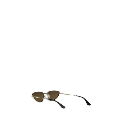 Alexander McQueen Gold Metal Sunglasses with cat-eye design, silver-colored metal frame, and mirrored lenses displaying elegance and modernity.