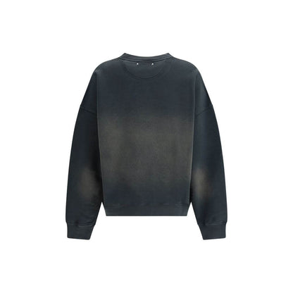 Golden Goose Black Cotton Sweatshirt with vintage washed-out effect and ribbed details, featuring iconic embroidered monogram, back view.