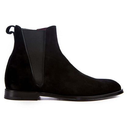 Dolce & Gabbana Black Calfskin Men Ankle Boot with red leather interior and elastic band for snug fit, Italian craftsmanship