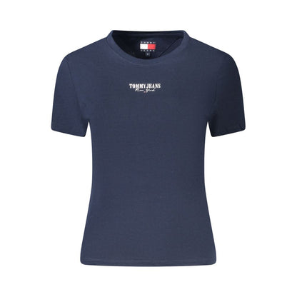 Tommy Hilfiger Blue Cotton Women T-Shirt with logo and short sleeves, featuring sustainable materials for casual eco-friendly style