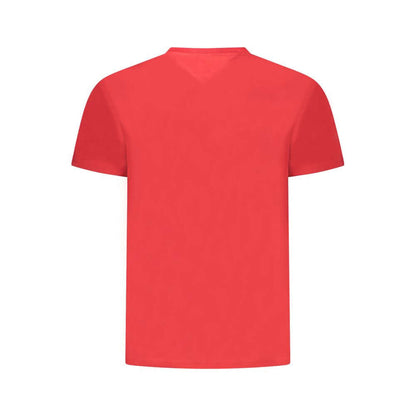 Tommy Hilfiger Red Cotton Men T-Shirt featuring crew-neck design and sustainable fabric, showcasing iconic logo on front.