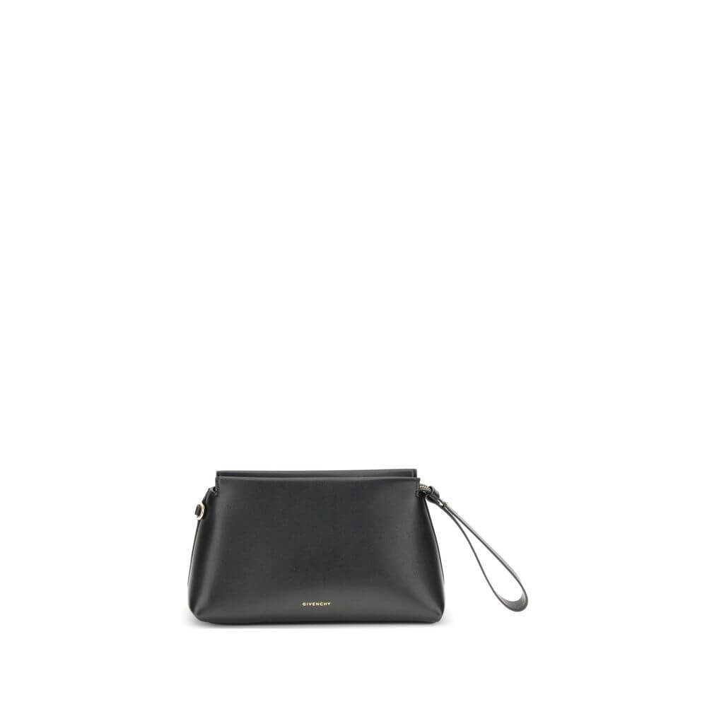 Givenchy Black Calf Leather Bos Taurus Clutch Bag with gold-tone details and shoulder strap.