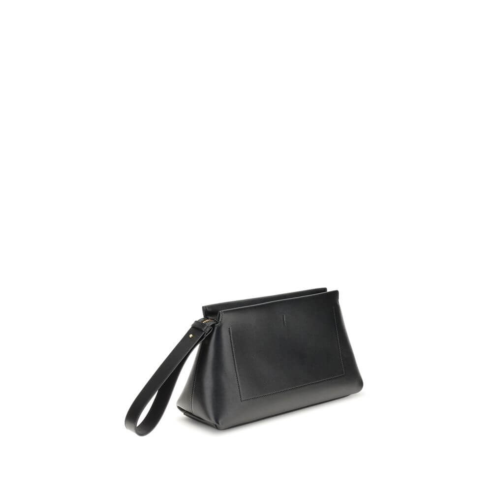 Givenchy Black Calf Leather Bos Taurus Clutch Bag with shoulder strap and gold-tone details, perfect for style and practicality.
