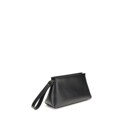 Givenchy Black Calf Leather Bos Taurus Clutch Bag with shoulder strap and gold-tone details, perfect for style and practicality.