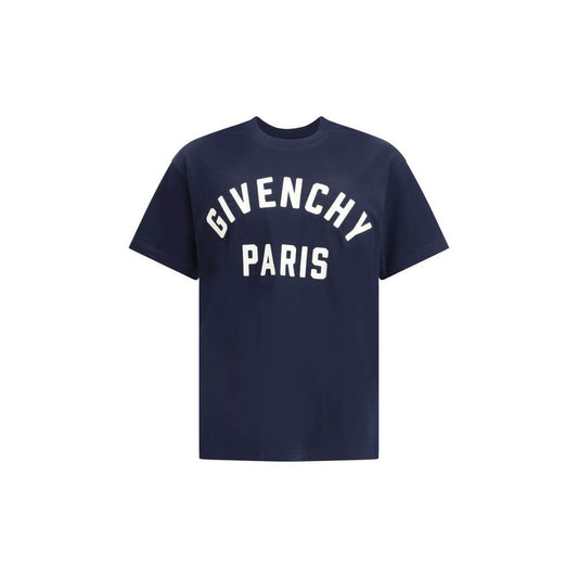 Givenchy Blue Cotton Clothing - Logo T-shirt with ribbed crew neck and front stitched logo, crafted from 100% cotton for a refined style.