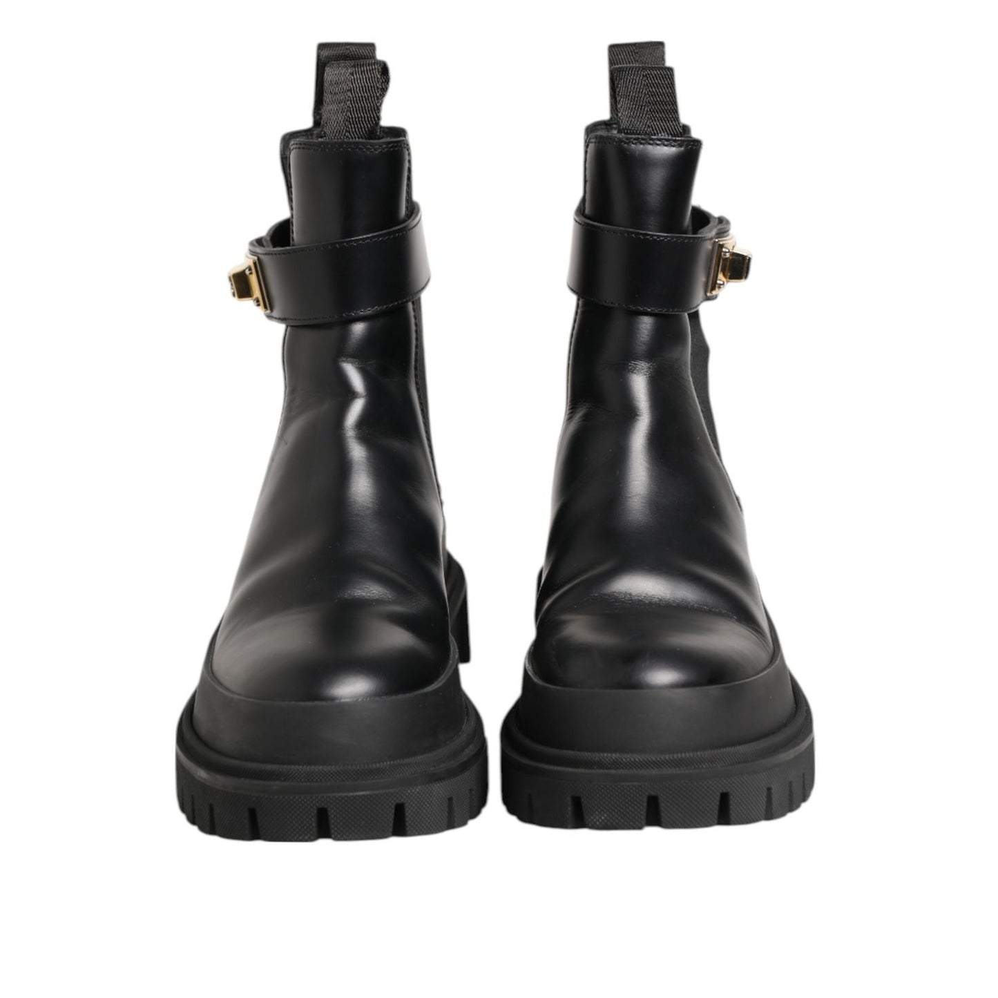 Dolce & Gabbana Black Calfskin DG Logo Strap Ankle Boots Shoes