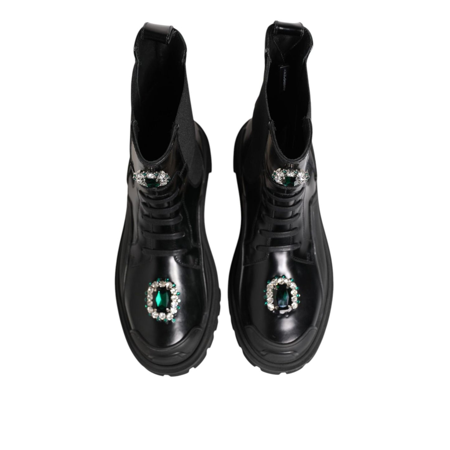 Dolce & Gabbana Black Crystal Embellished Combat Boots Shoes
