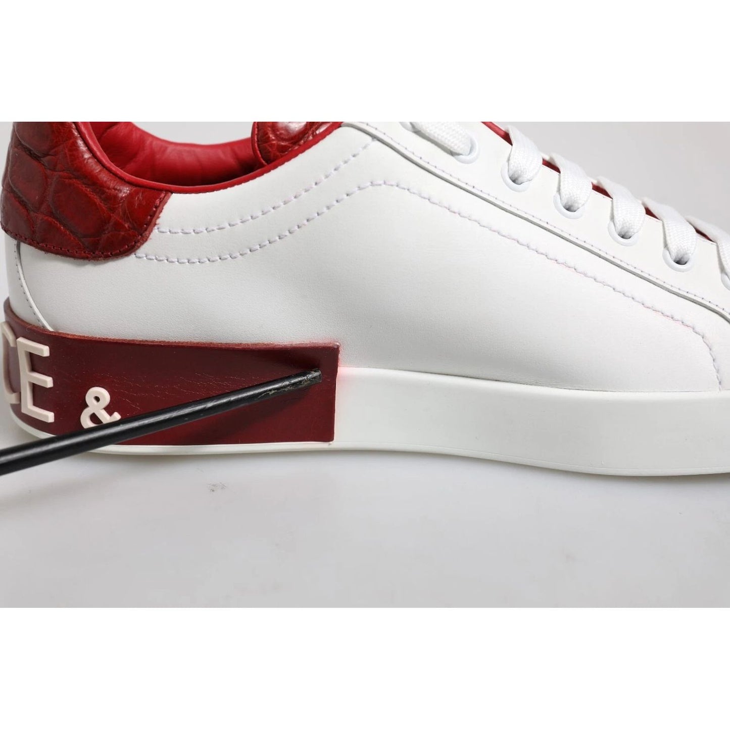 Dolce & Gabbana White Red Leather Logo Portofino Sneaker